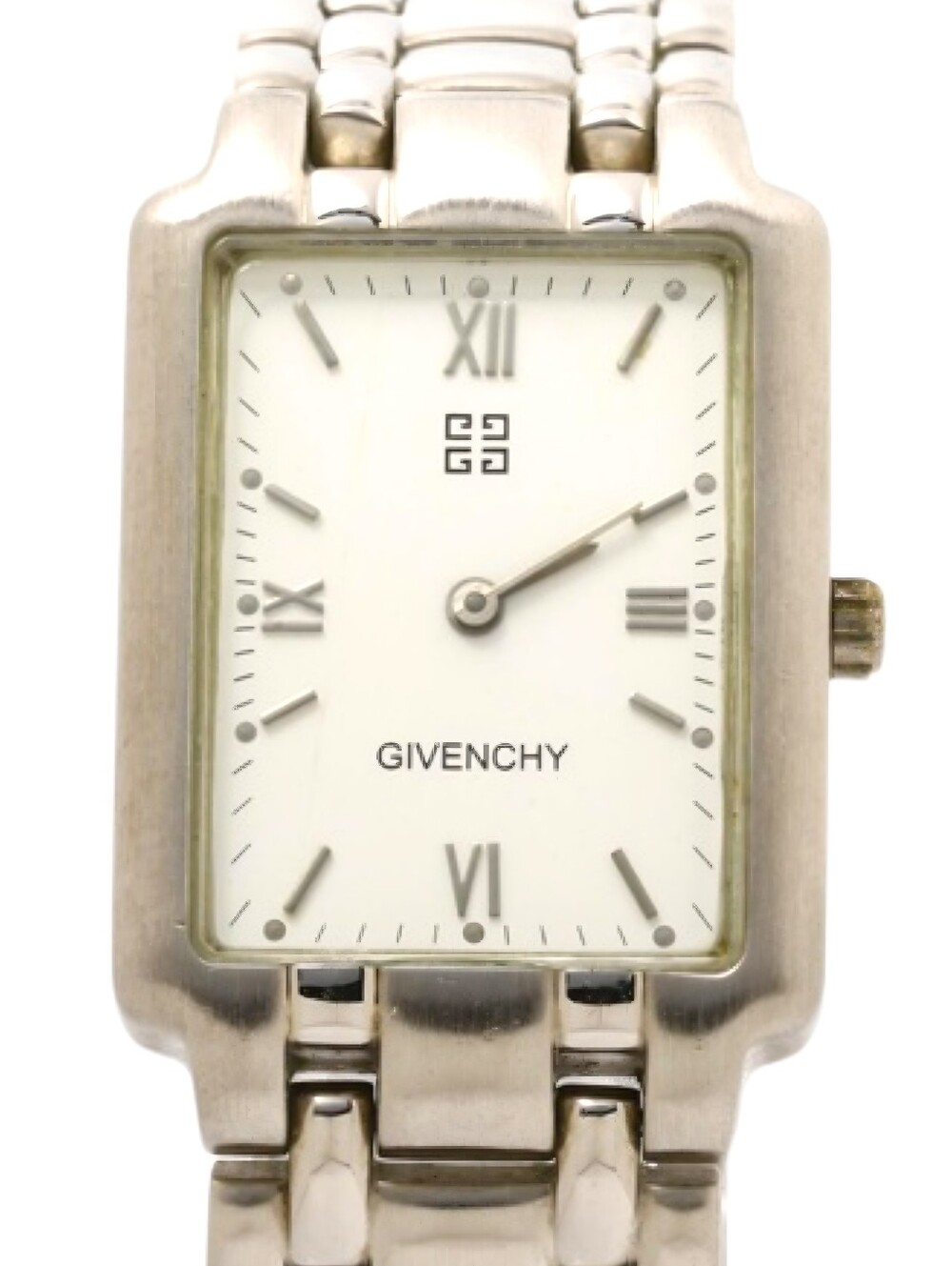 Givenchy Silver-Tone Rectangular Bracelet Watch with White Dial Vintage Classic